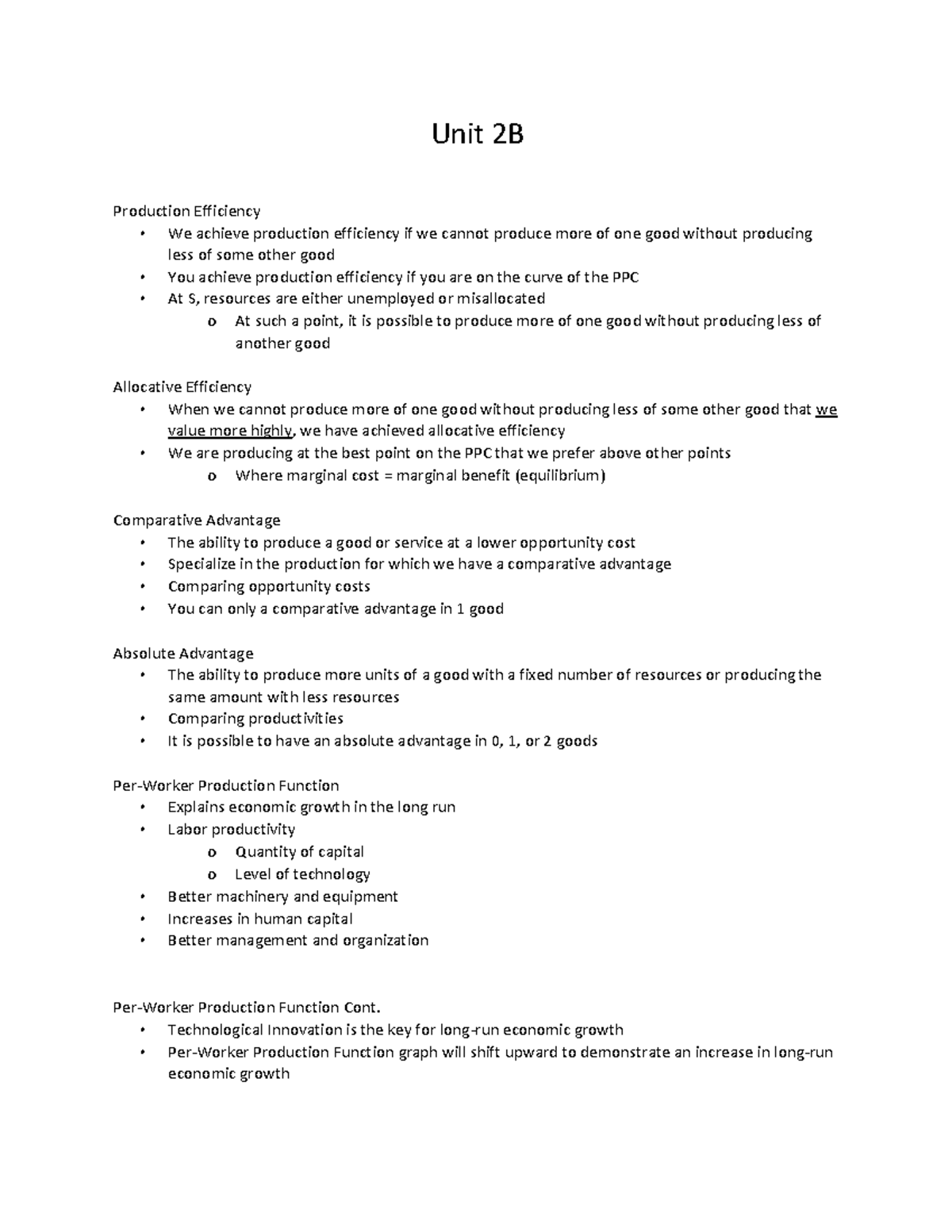 Econ Unit 2B at Indiana University - Unit 2B Production Efficiency • We ...