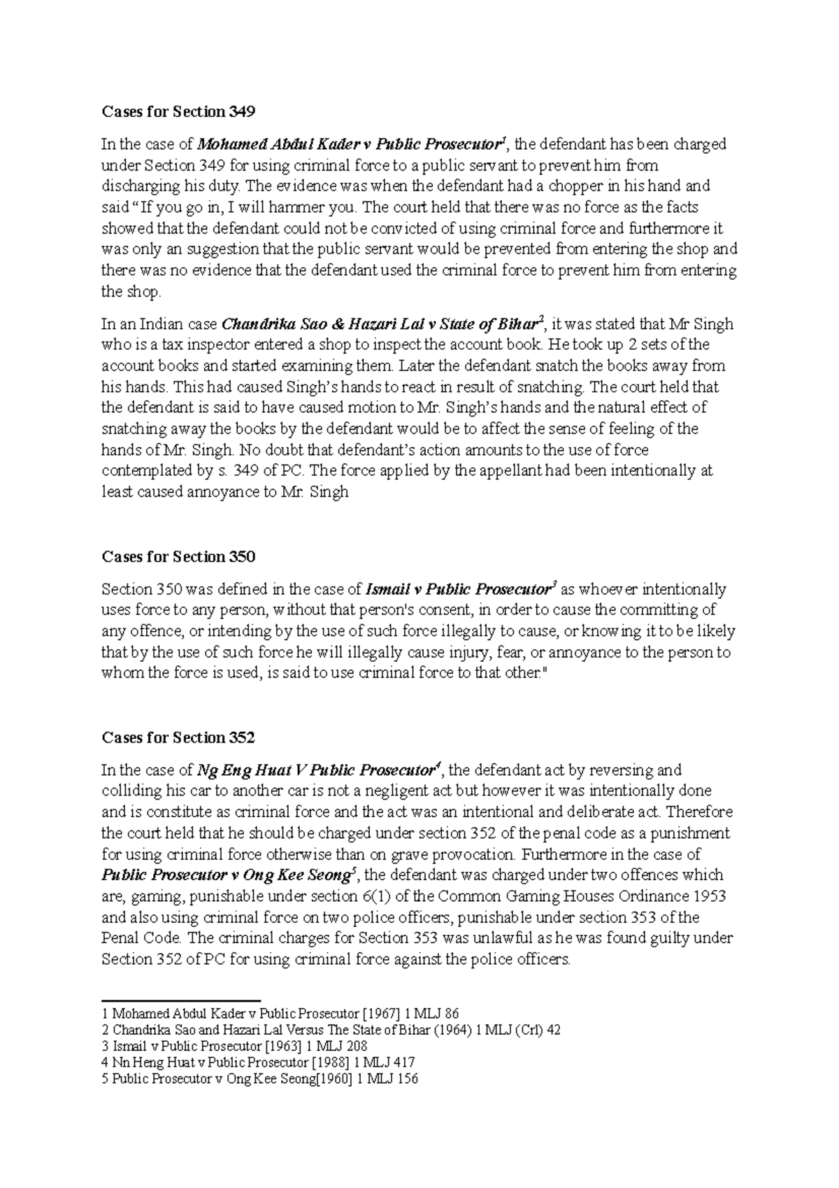 Add cases for section 349, 350 and 352 Cases for Section 349 In the