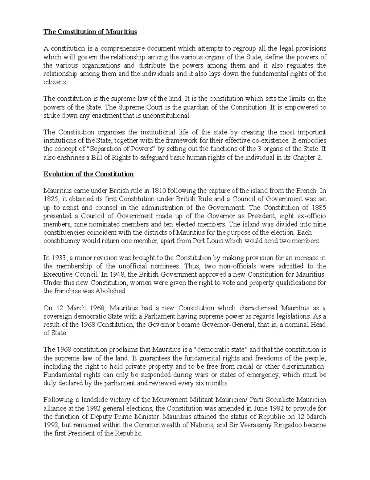 2.Evolution and Supremacy of the constitution The Constitution of