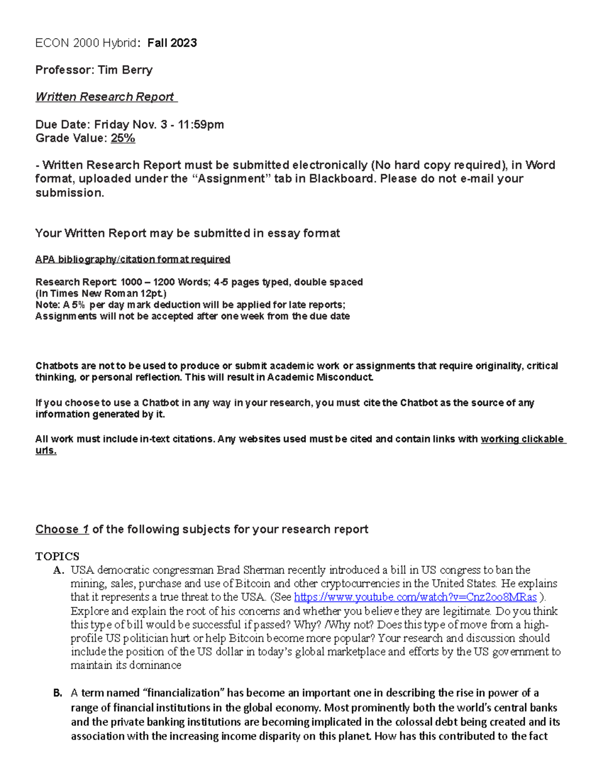 ECON 2000 Term Paper Fall 2023 Instructions - ECON 2000 Hybrid: Fall ...