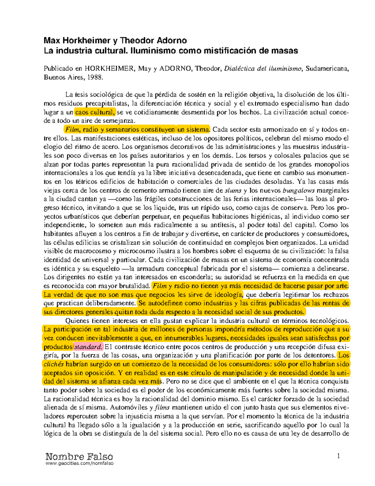 Adorno Horkheimer Max Horkheimer y Theodor Adorno La industria cultural. Iluminismo como de Adorno Horkheimer Max Horkheimer y Theodor Adorno La industria cultural. Iluminismo como de