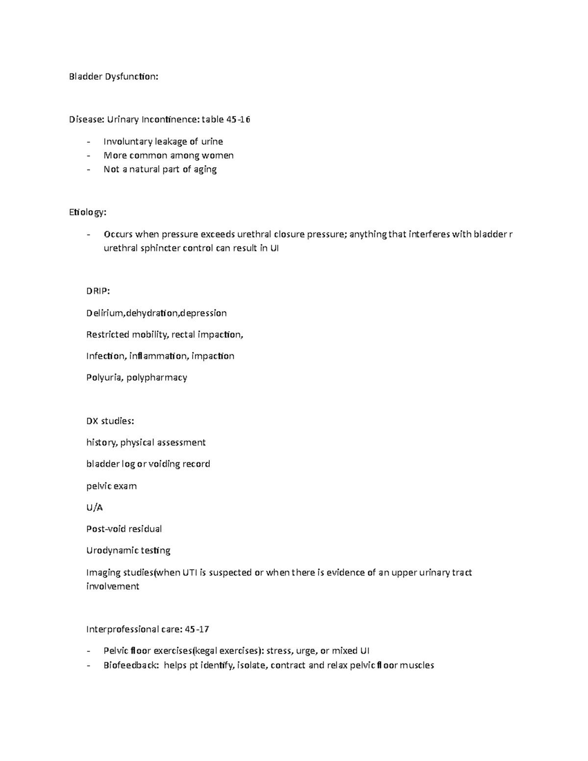 Bladder dysfuction concept map - Bladder Dysfunction: Disease: Urinary ...