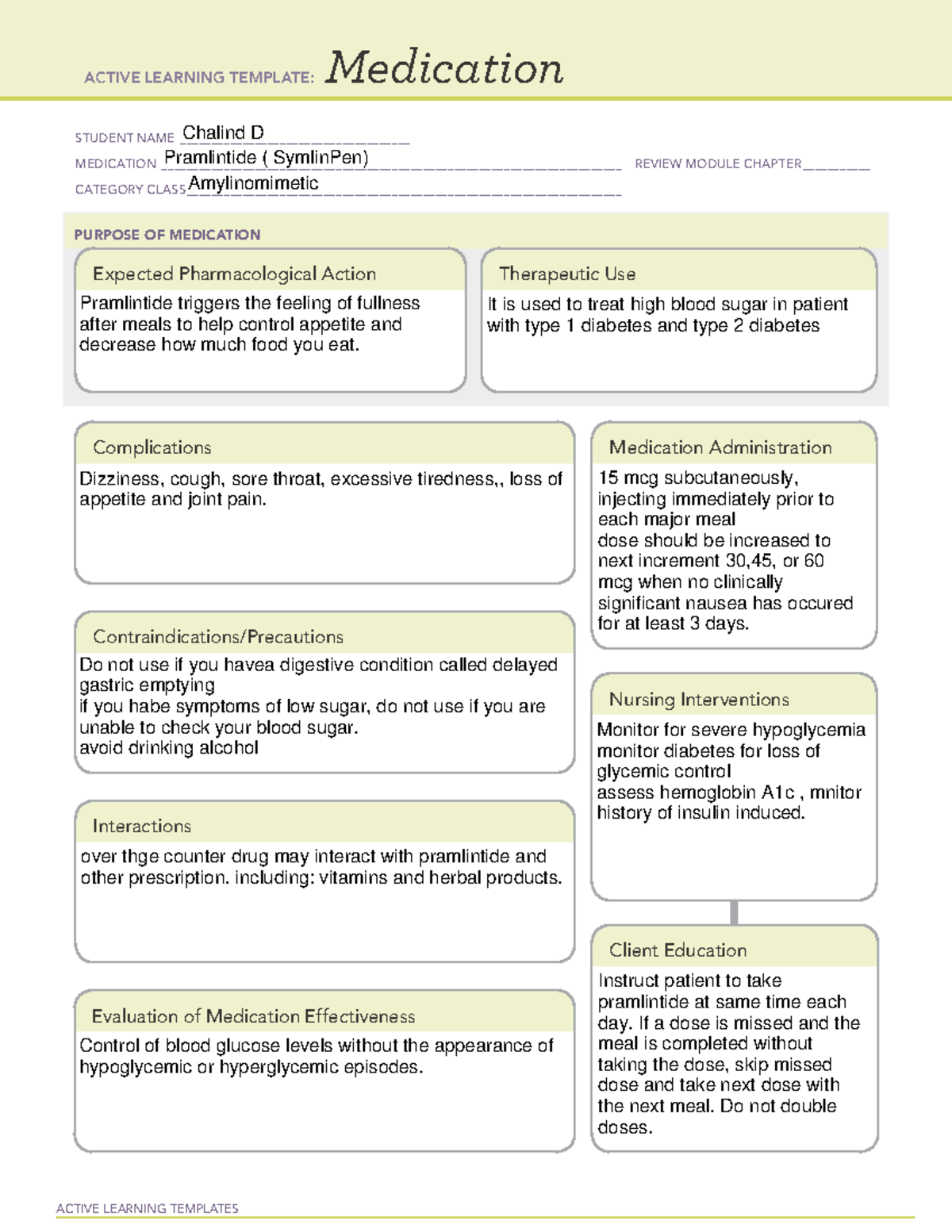 Pramlintide- Amylinomimetic - ACTIVE LEARNING TEMPLATES Medication ...