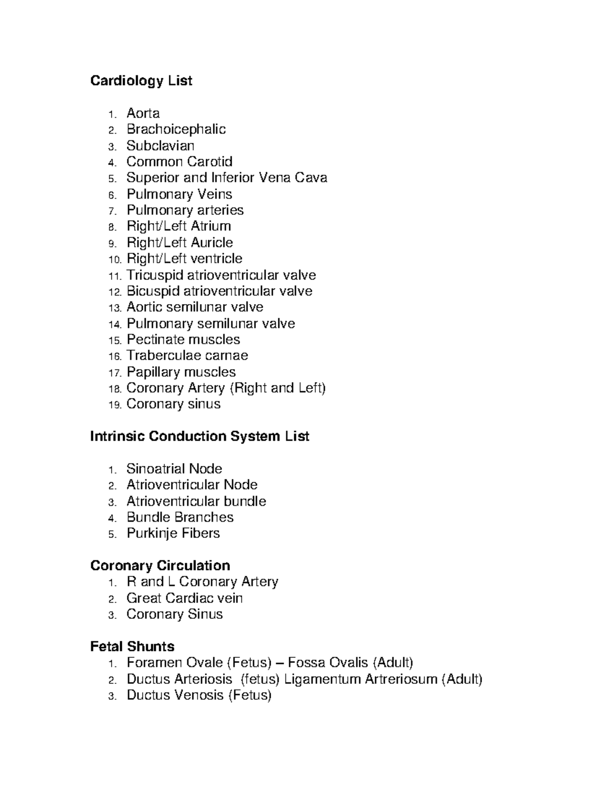 Cardiology list - lab list - Cardiology List 1. Aorta 2 ...