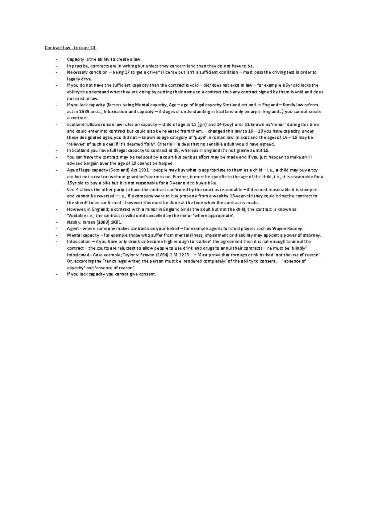 Contract law - Lecture 10 - Capacity is the ability to create a law ...