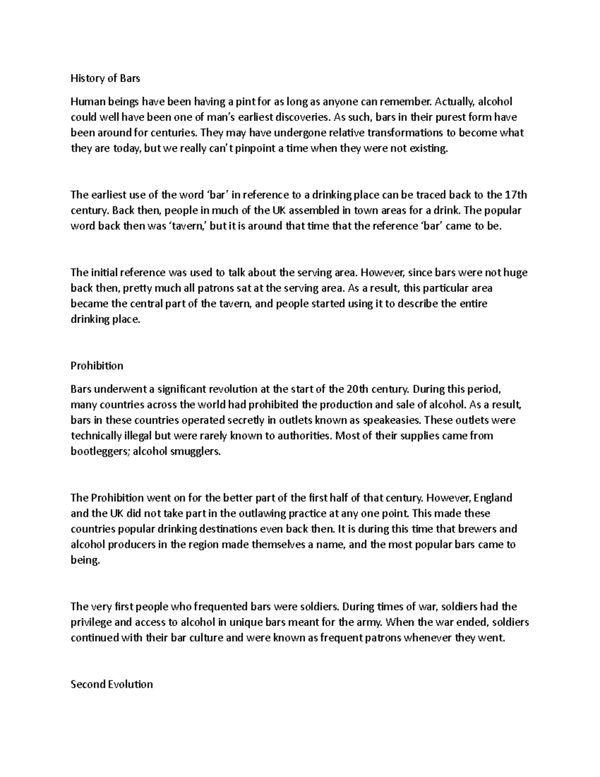 History of Bars History of Bars Human beings have been having a pint