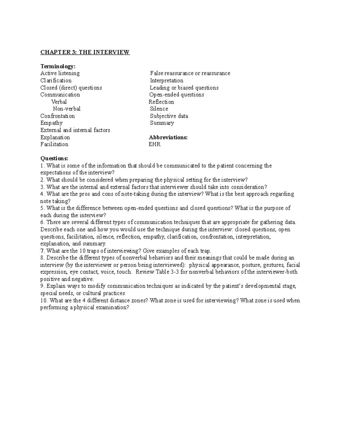 Chapter 3 The Interview Cheat Sheet - CHAPTER 3: THE INTERVIEW ...