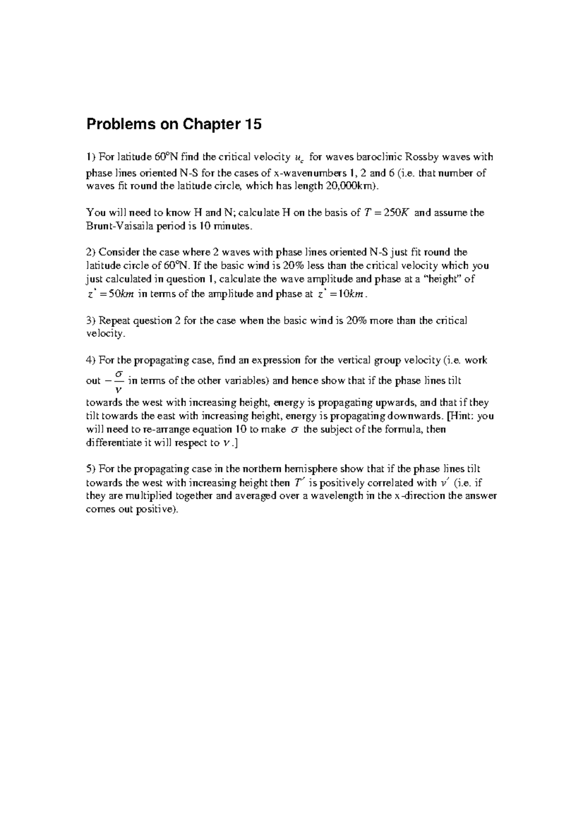 Tutorial 15 Questions - Chapte r15 - Problems on Chapter 15 1) For ...