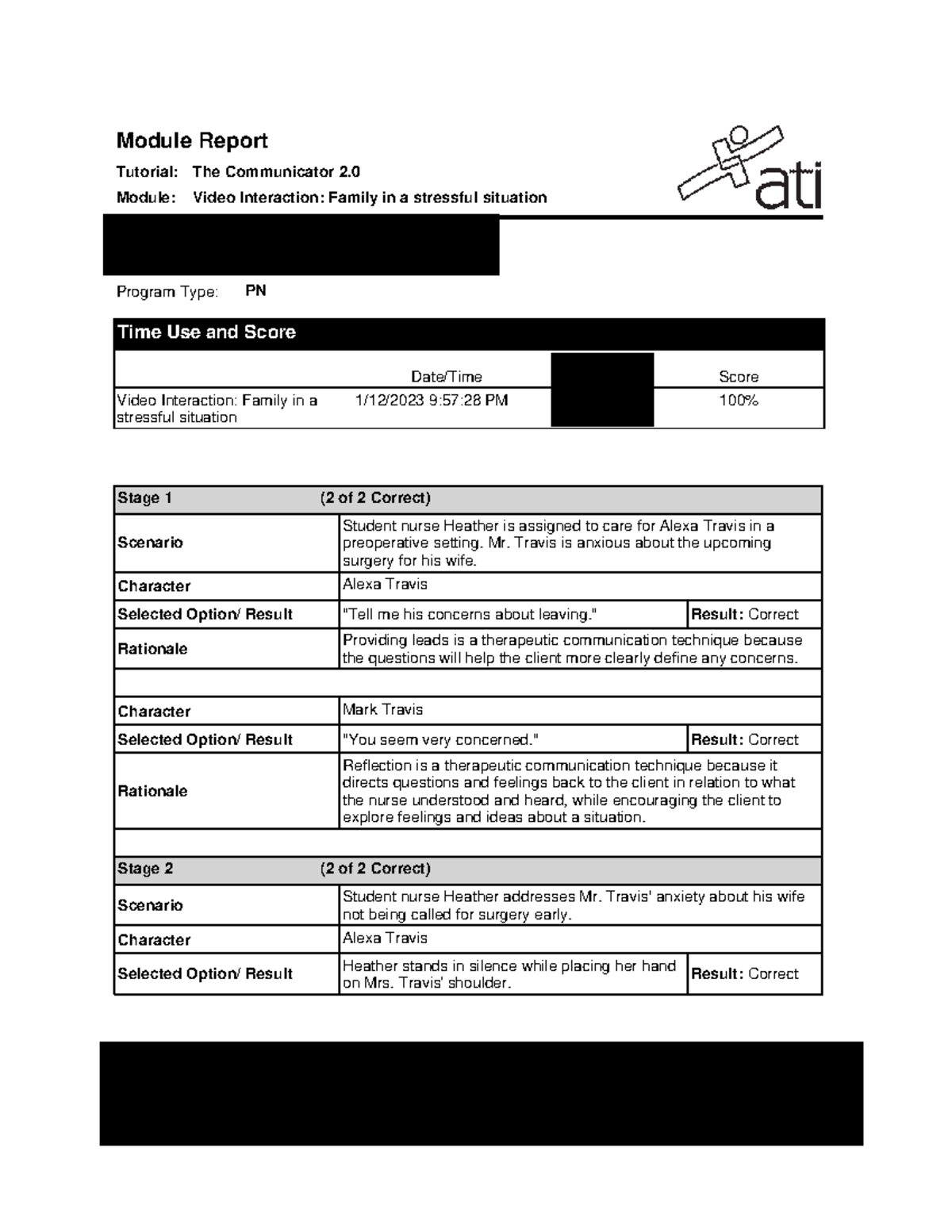 Video Interaction Family in a stressful situation Individual Name