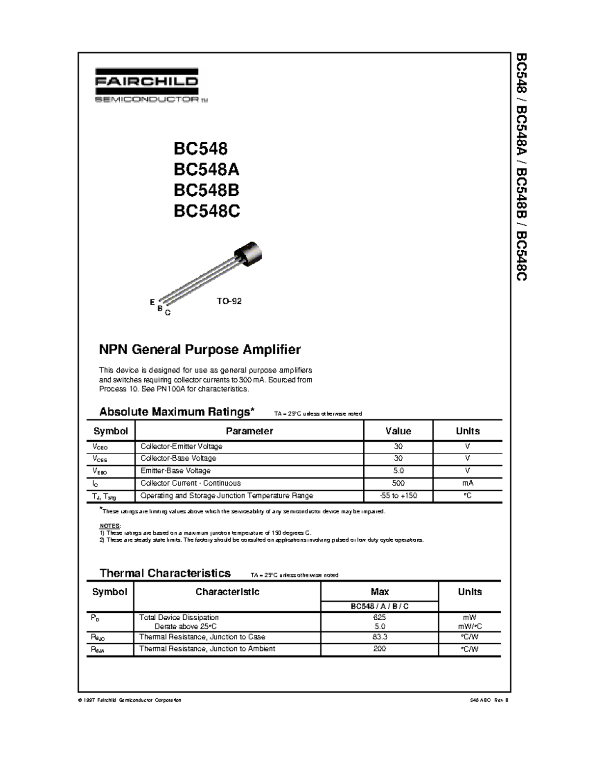 BC548 datasheet - ffffff - BC548 / BC548A / BC548B / BC548C NPN General ...