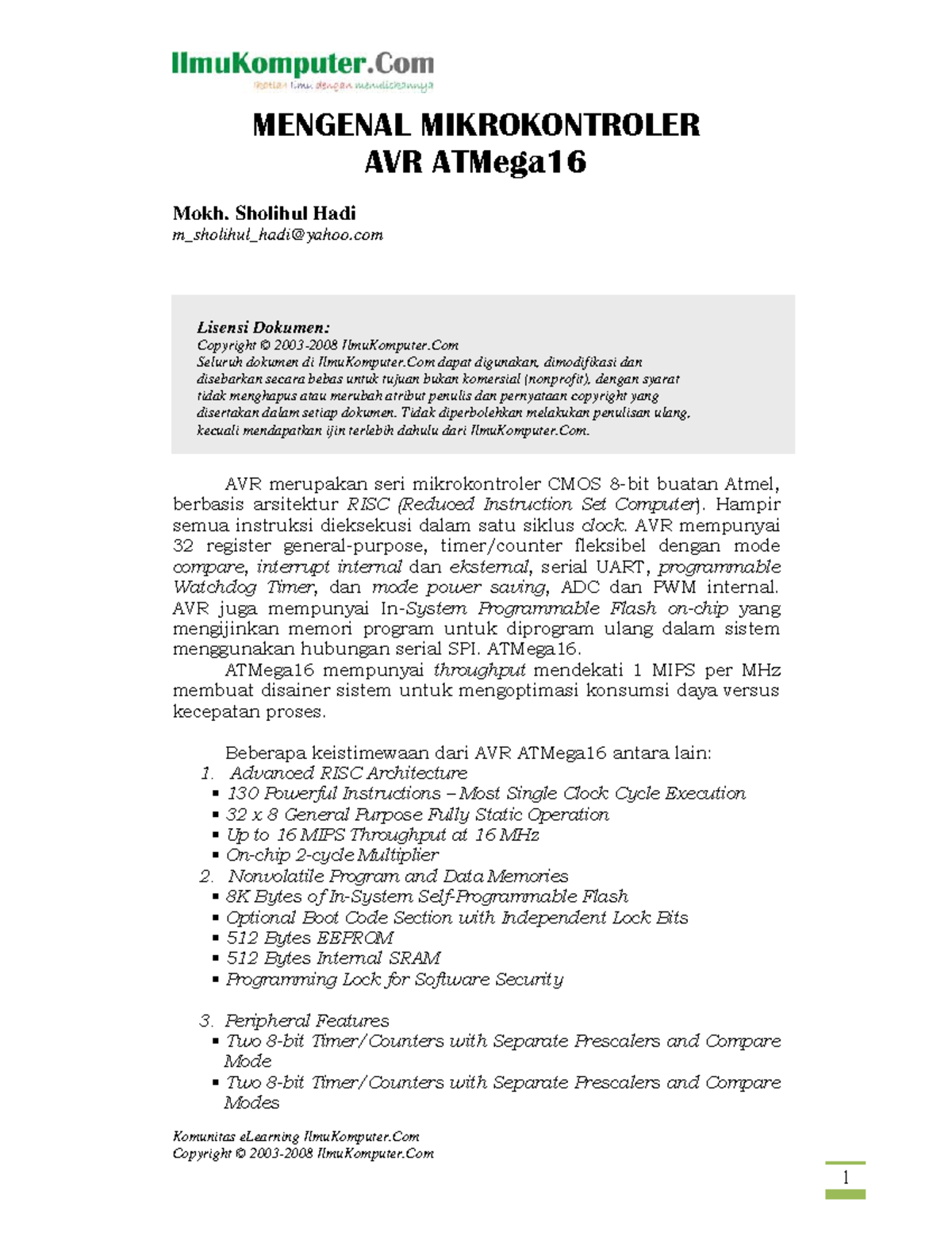Sholihul-atmega 16 - atmega 16 - Komunitas eLearning IlmuKomputer ...