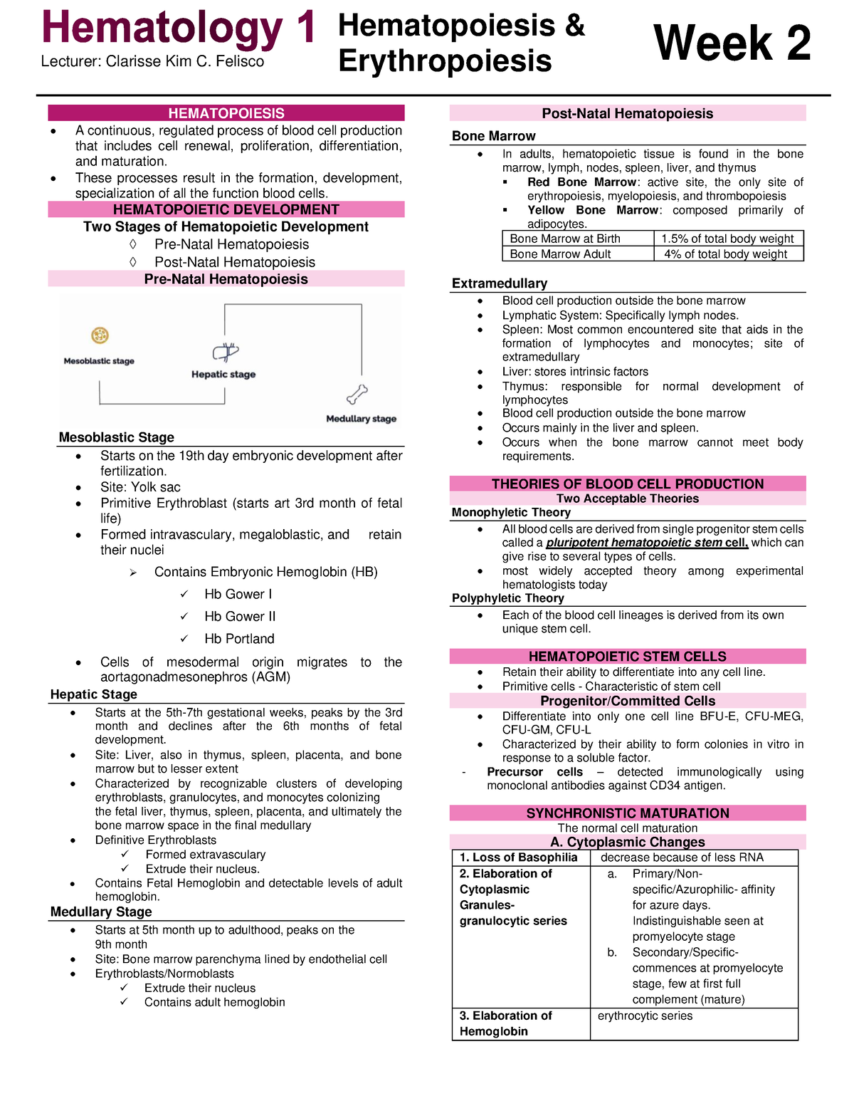 HEM1C-WEEK 2 - Hematology 1 - Lecturer: Clarisse Kim C. Felisco ...