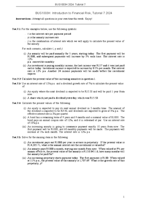 Act sci tut 7 - Tutorial for act sci