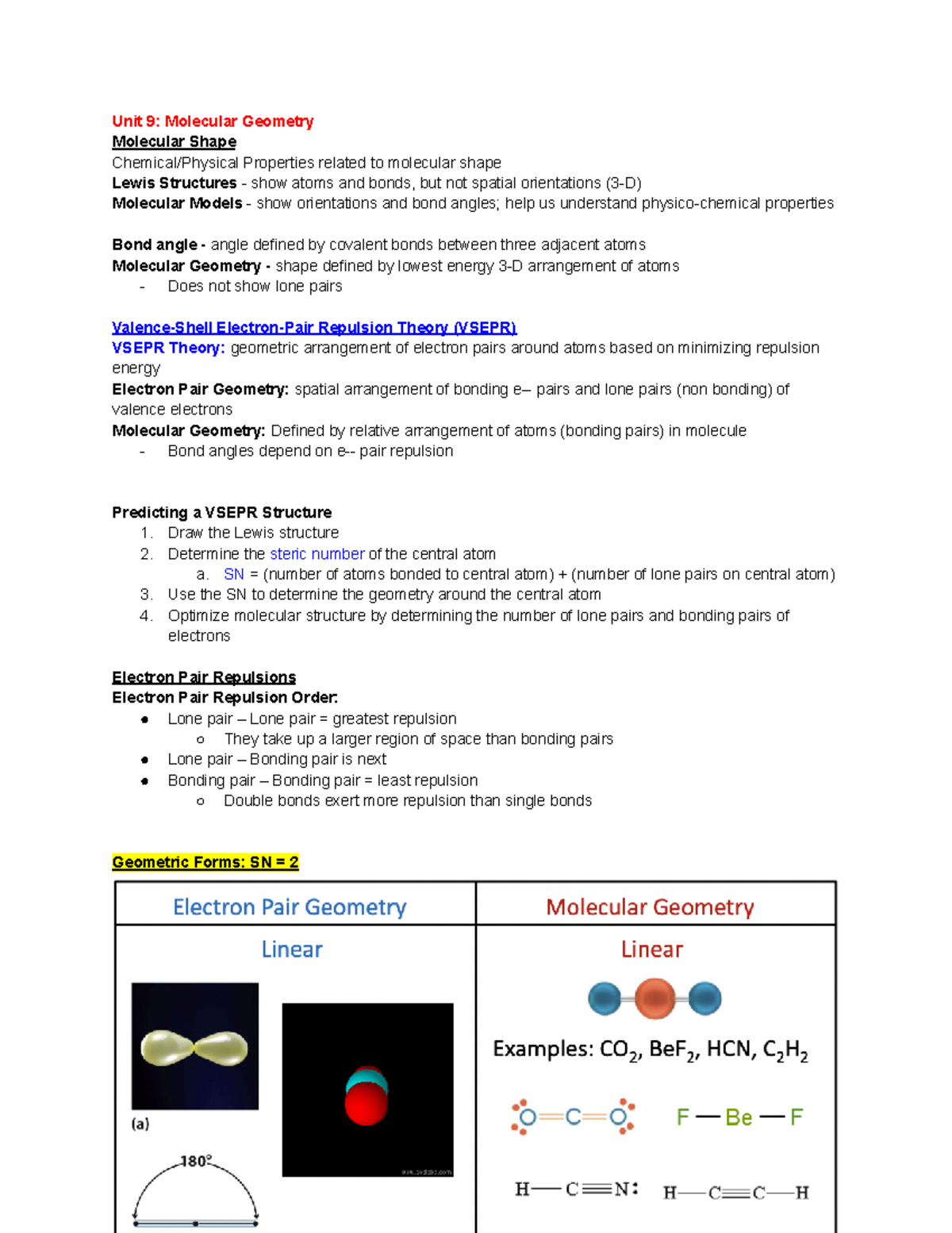 Unit 9 Molecular Geometry - Unit 9: Molecular Geometry Molecular Shape 