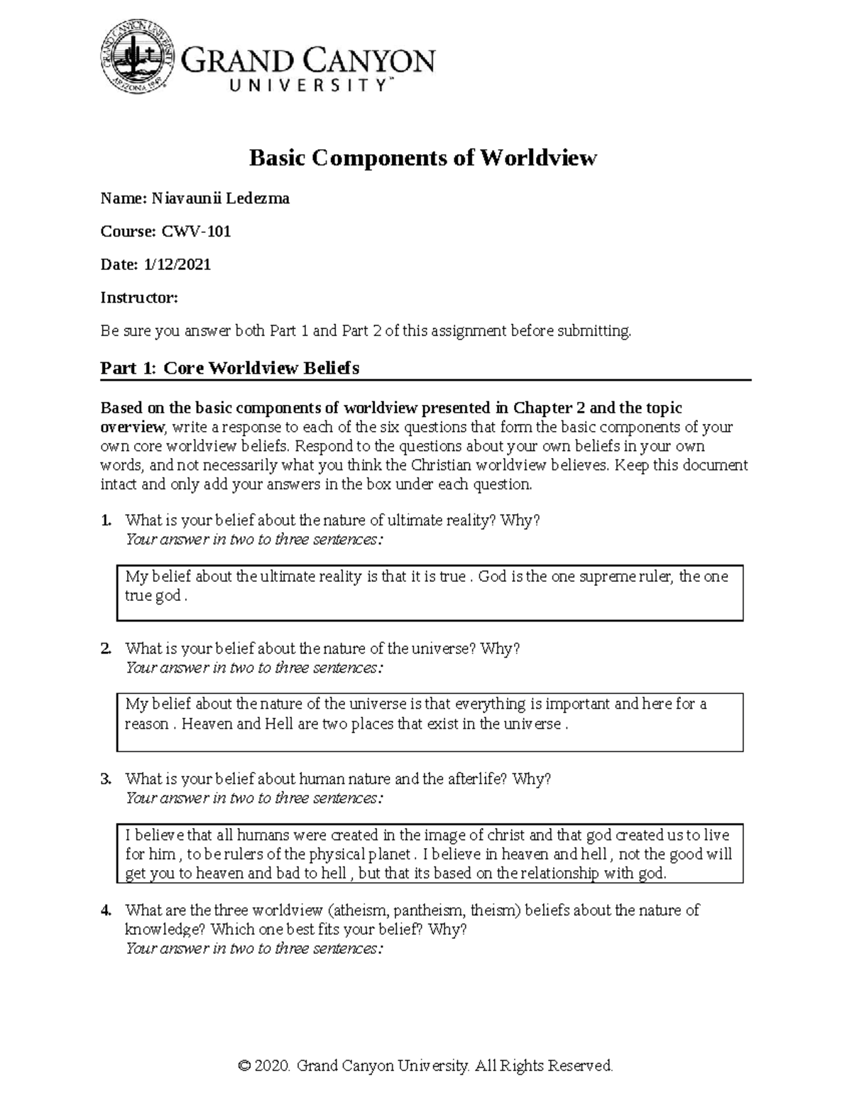 CWV-101-301-RS-T1Basic Components Of Worldview (1) - Basic Components ...