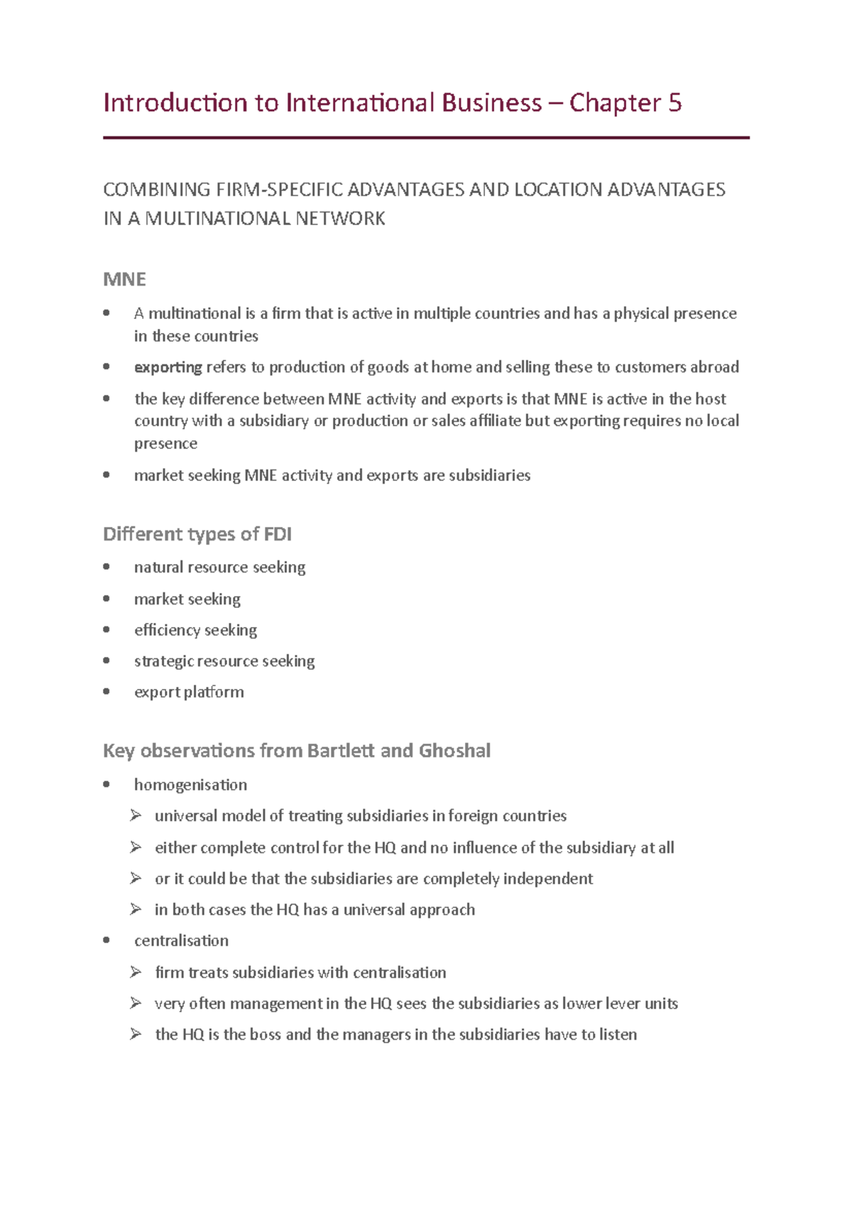 Summary Chapter 5 - International Business Strategy - Introduction To ...