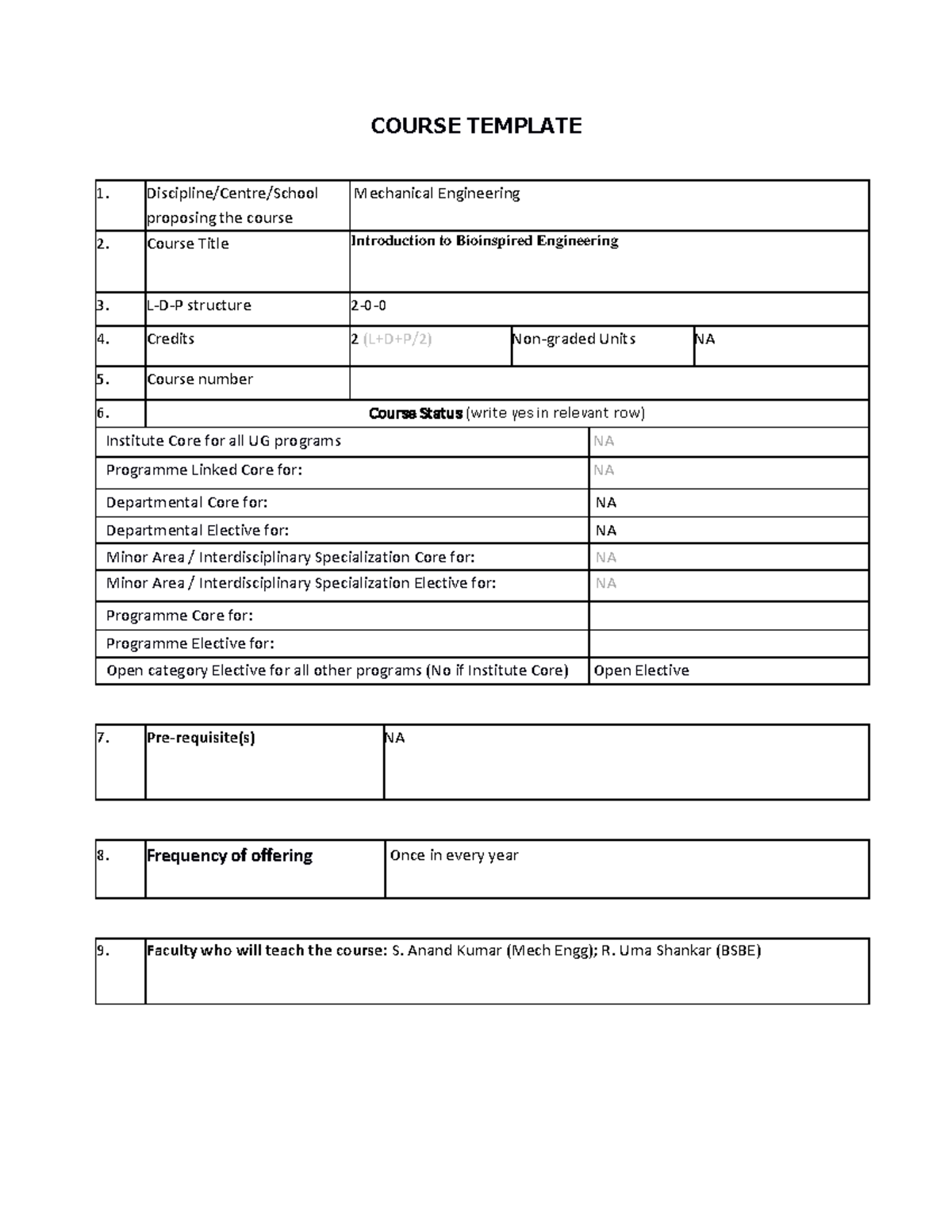 Bio Inspired Engineering Course OE - COURSE TEMPLATE Discipline/Centre ...