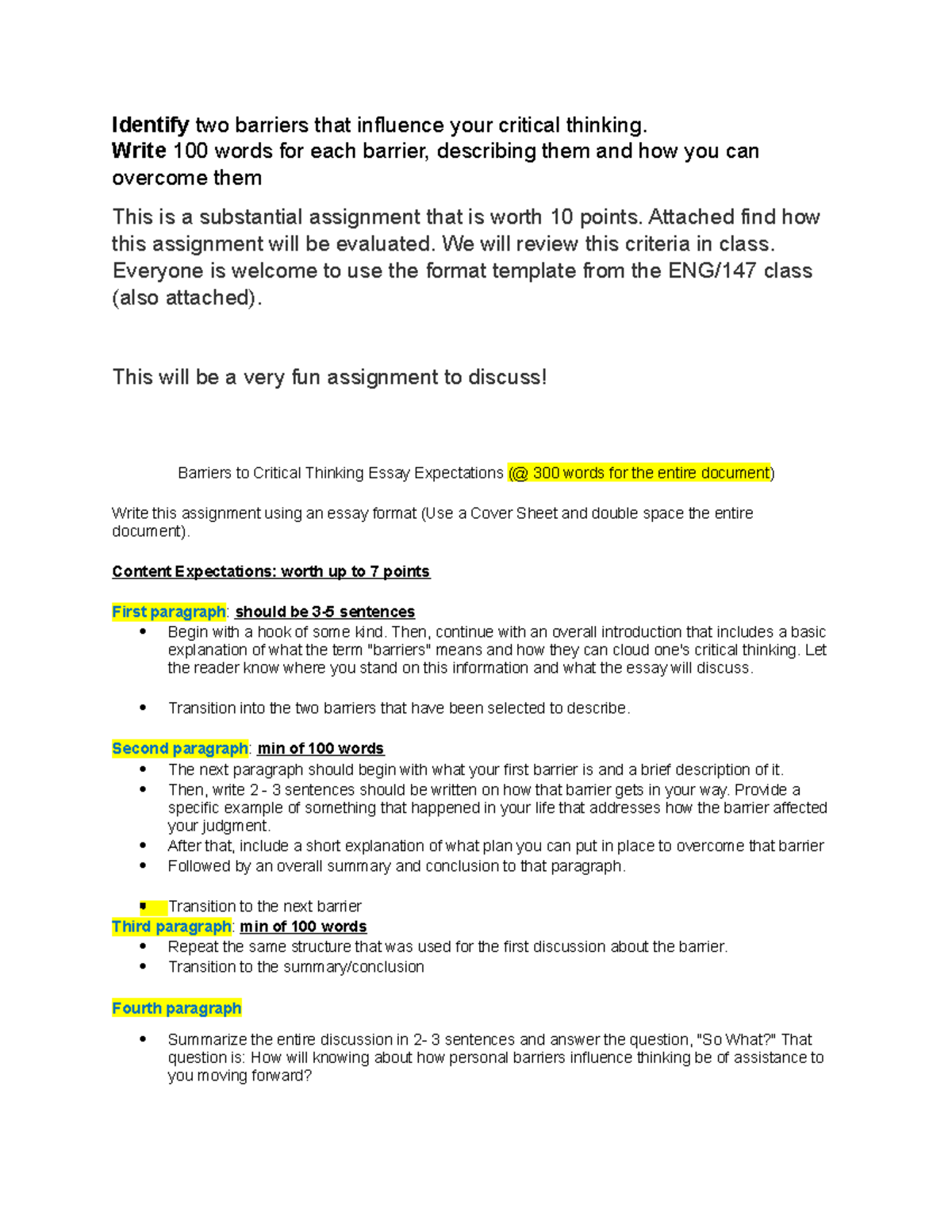 barriers of critical thinking essay