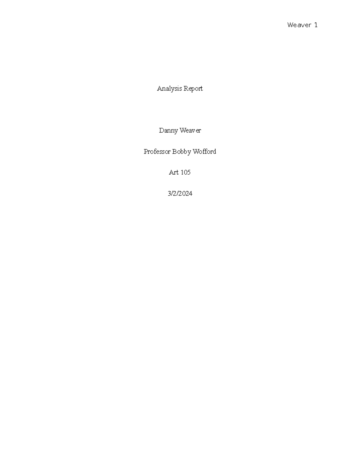 Analysis Report - Was my final paper for the subject. We had to choose ...