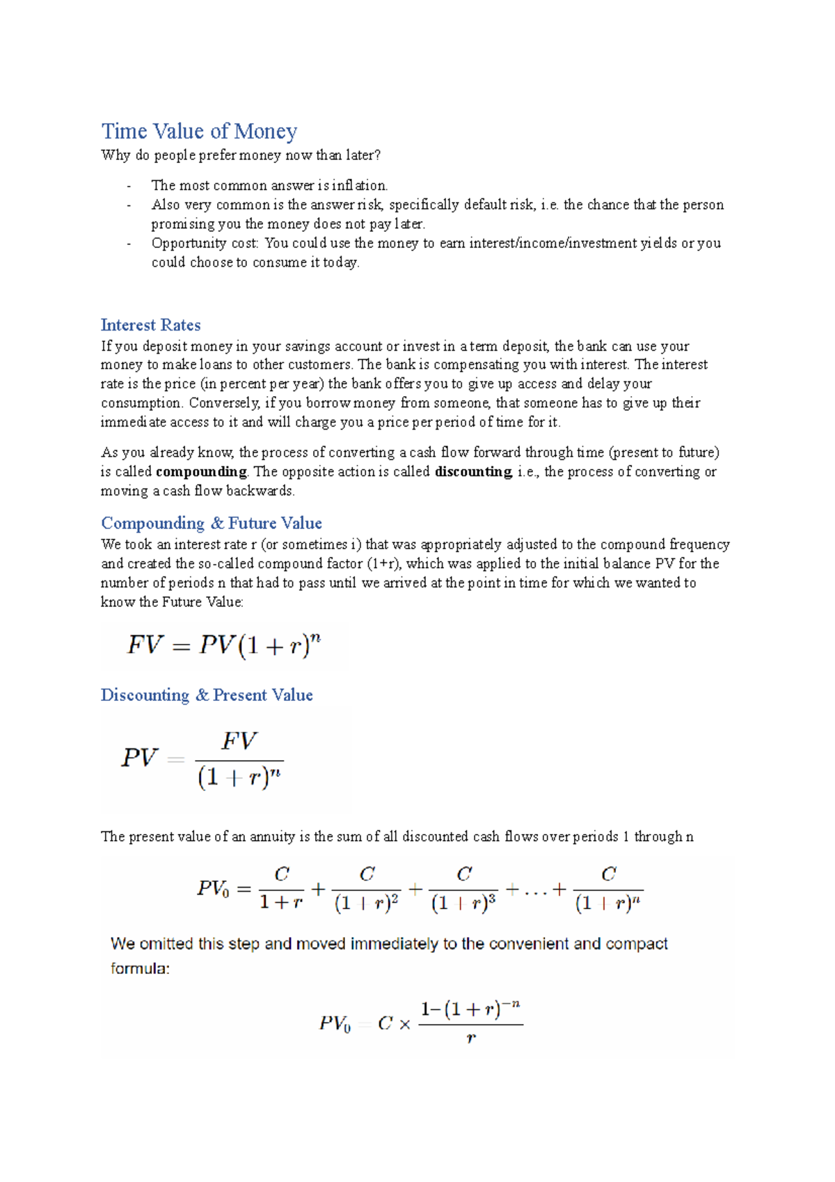 W3 - Pre-lec notes for week 3 - Time Value of Money Why do people ...