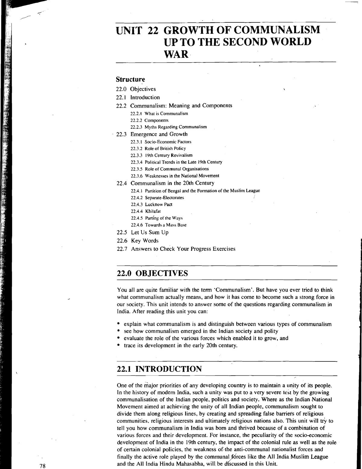 Unit-22 - History - UNIT 22 GROWTH OF COMMUNALISM UPTO THE SECOND WORLD ...