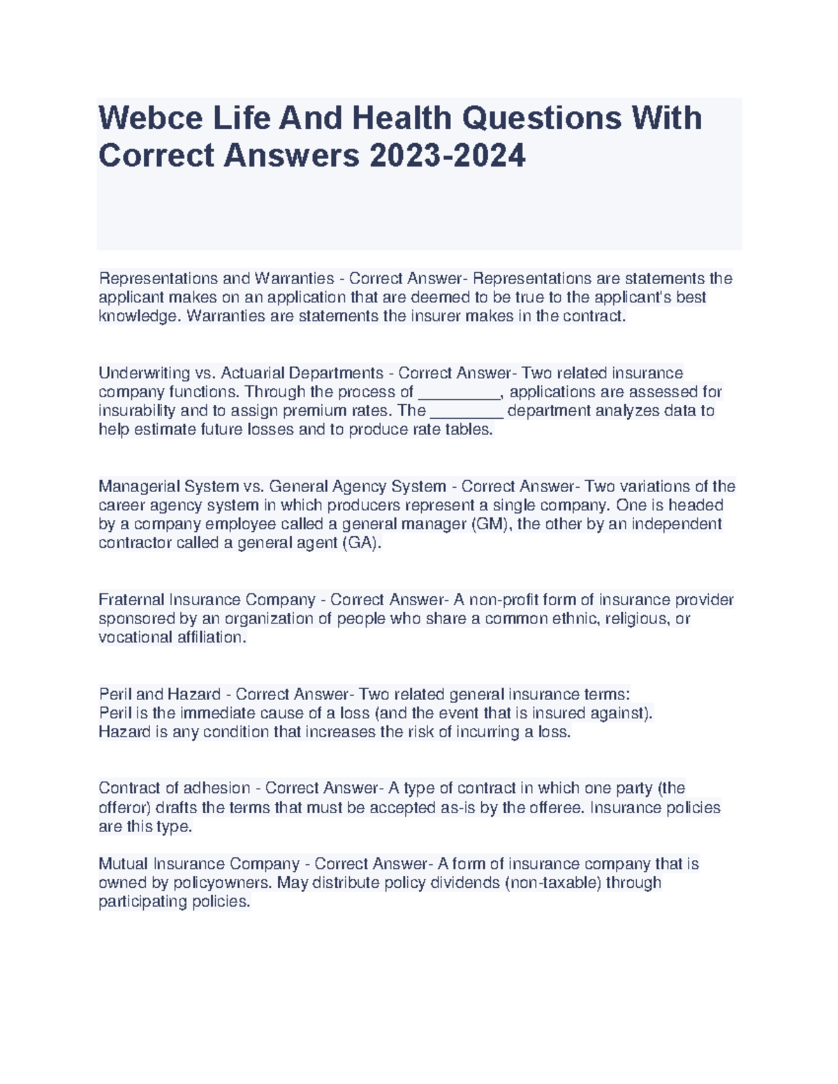 2023 webce life and health questions with correct answers 2023 2024