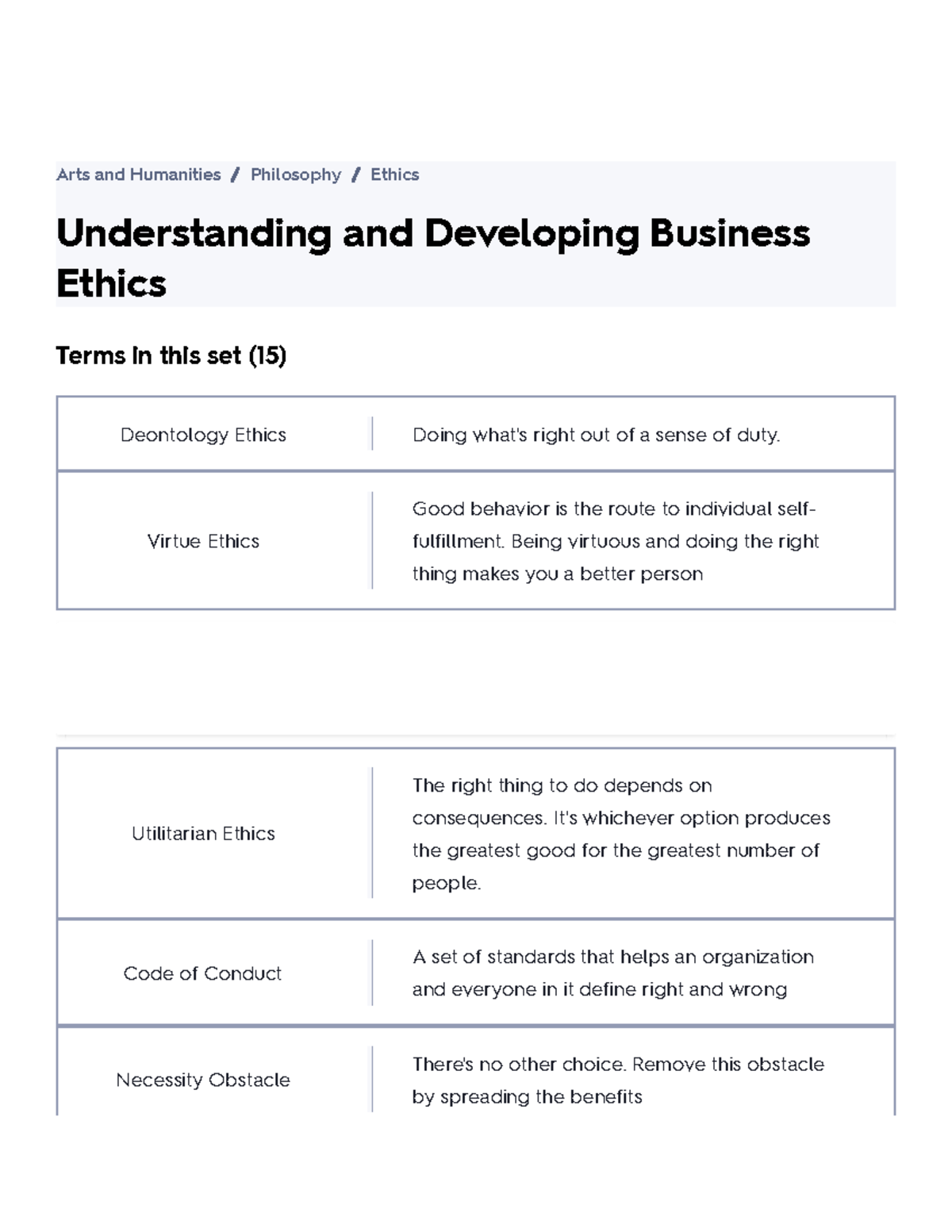 Understanding And Developing Business Ethics Flashcards Quizlet ...