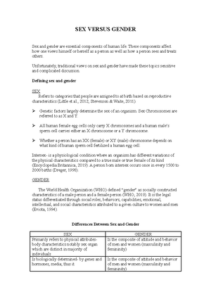 SEX VERSUS GENDER - SEX VERSUS GENDER Sex and gender are essential