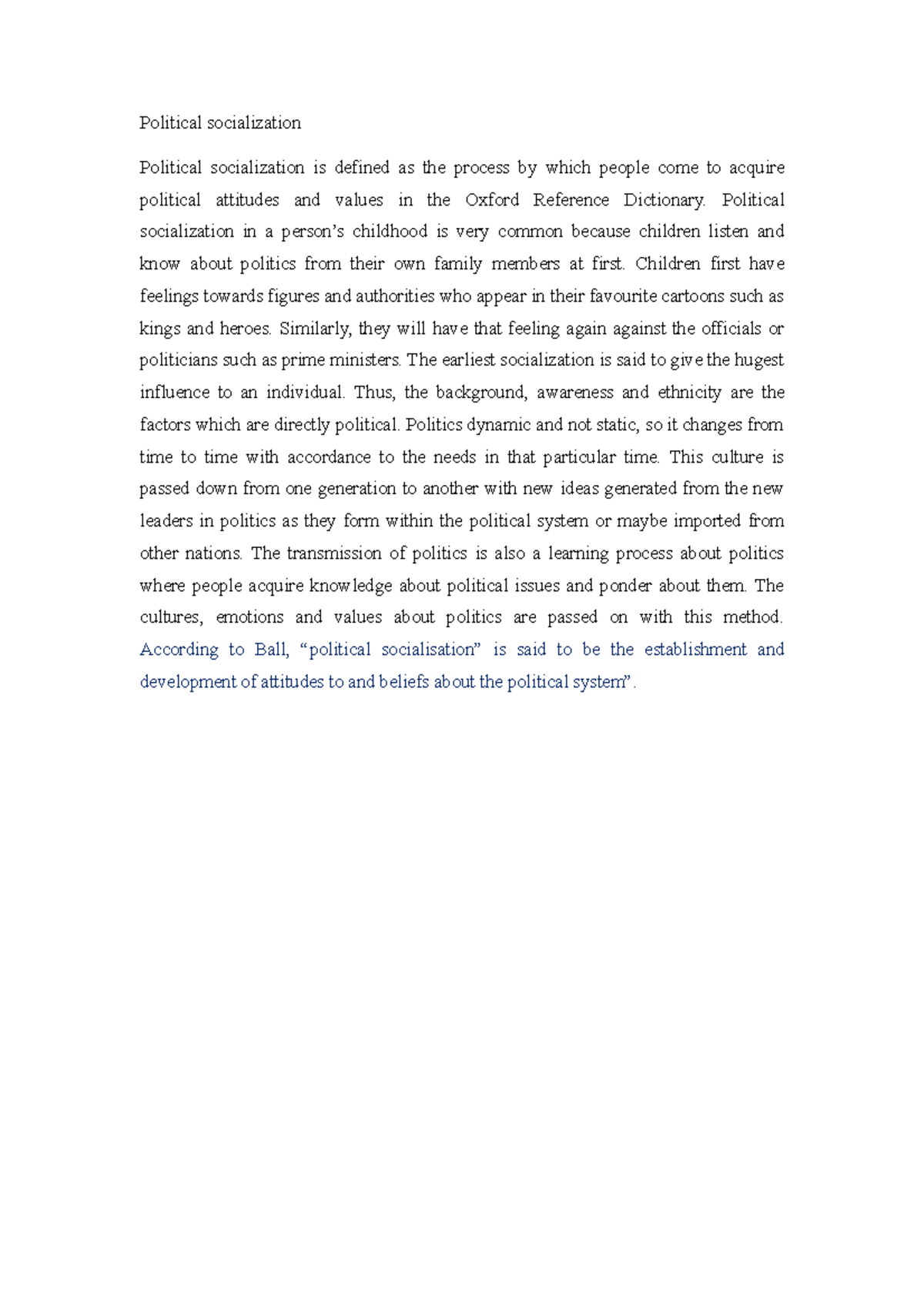 Midterm Politics and Government (notes) - Political socialization ...