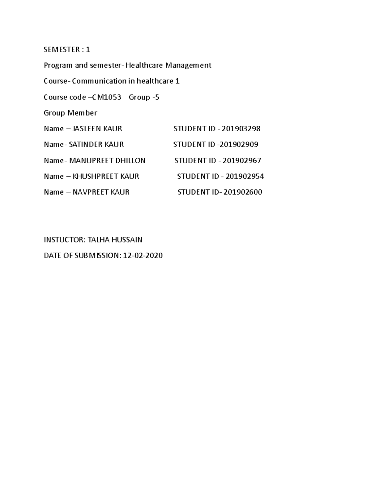 Group 5 - healthcare - SEMESTER : 1 Program and semester- Healthcare ...