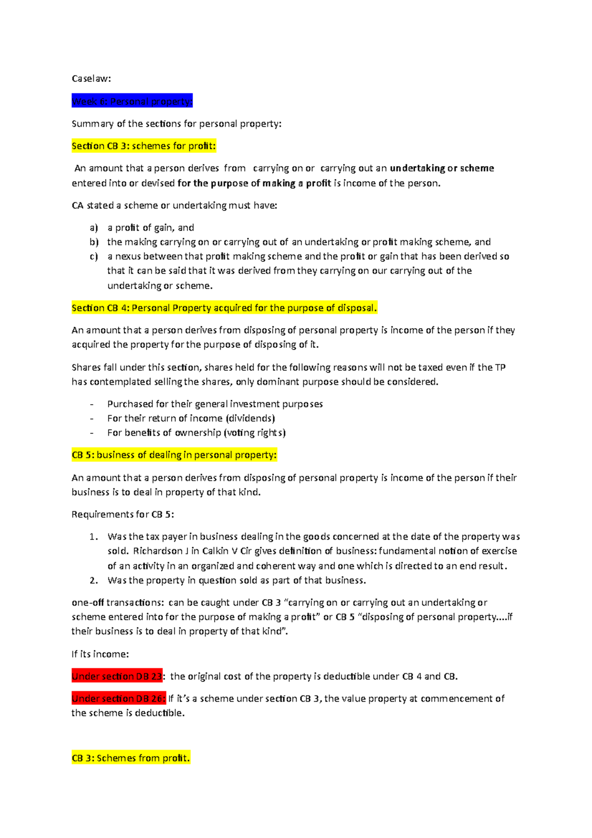 Cases - Caselaw: Week 6: Personal property: Summary of the sections for ...