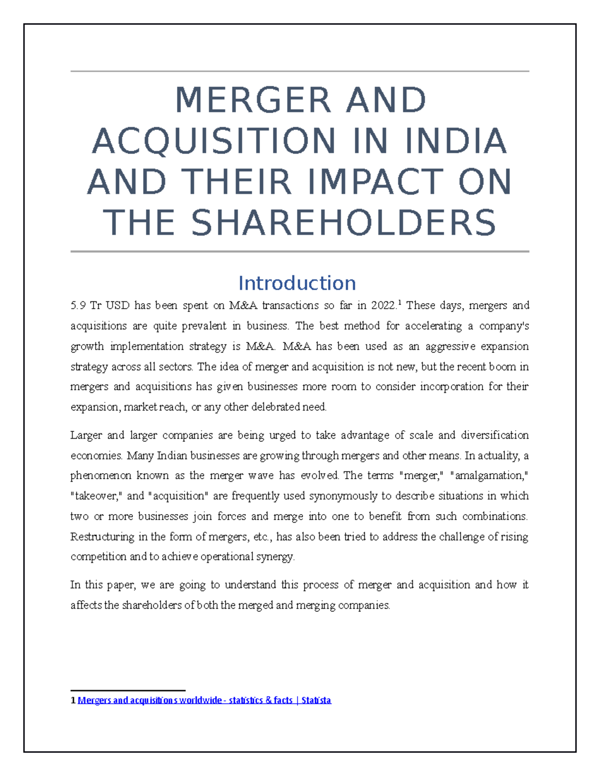 research paper on merger and acquisition in banking sector in india