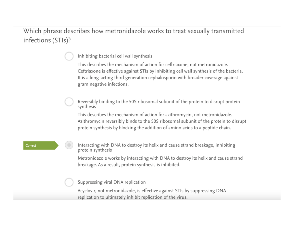STI questions 5 Module 1 Evolve Drugs to Manage STIs NUR 1025C