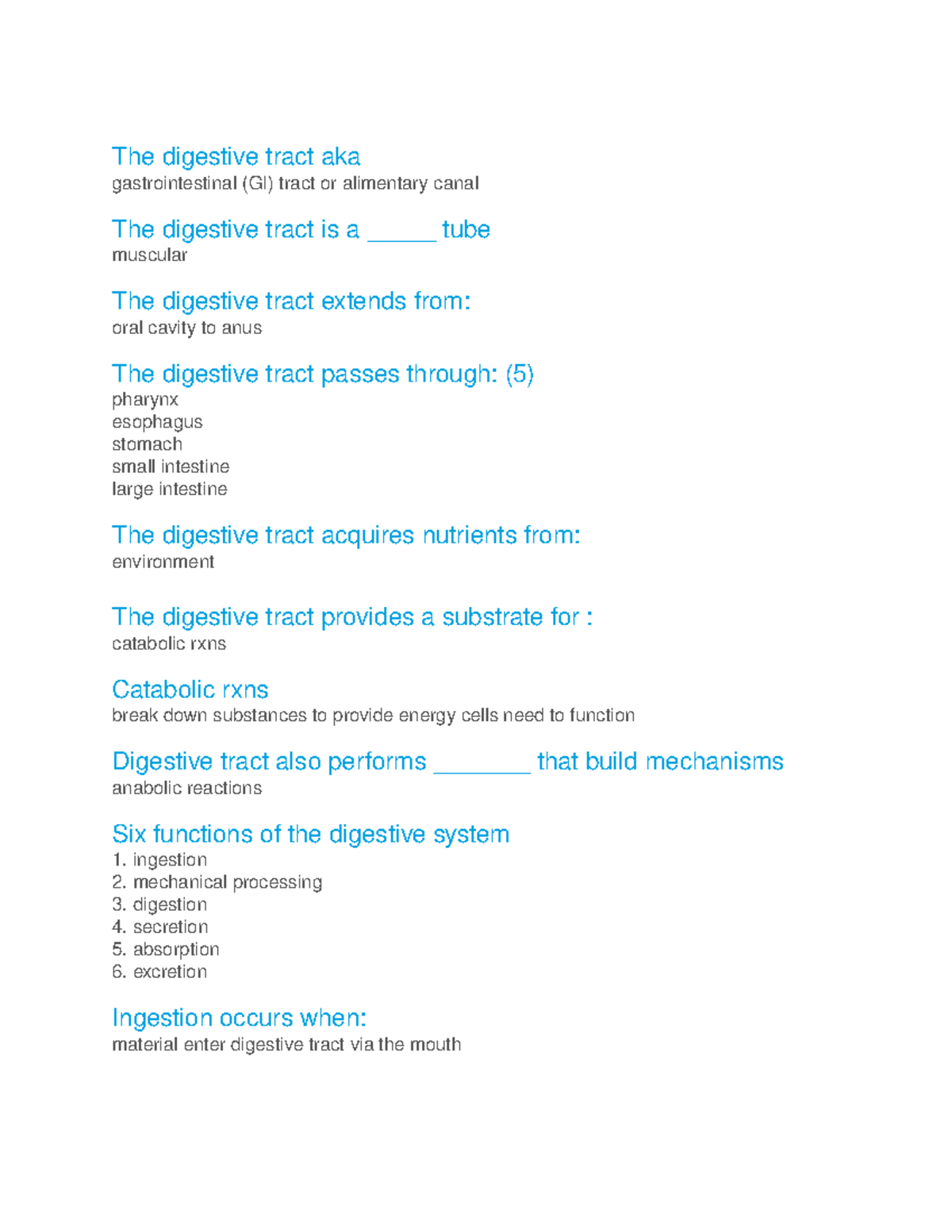 Lessons 16-18 The digestive tract - The digestive tract aka ...