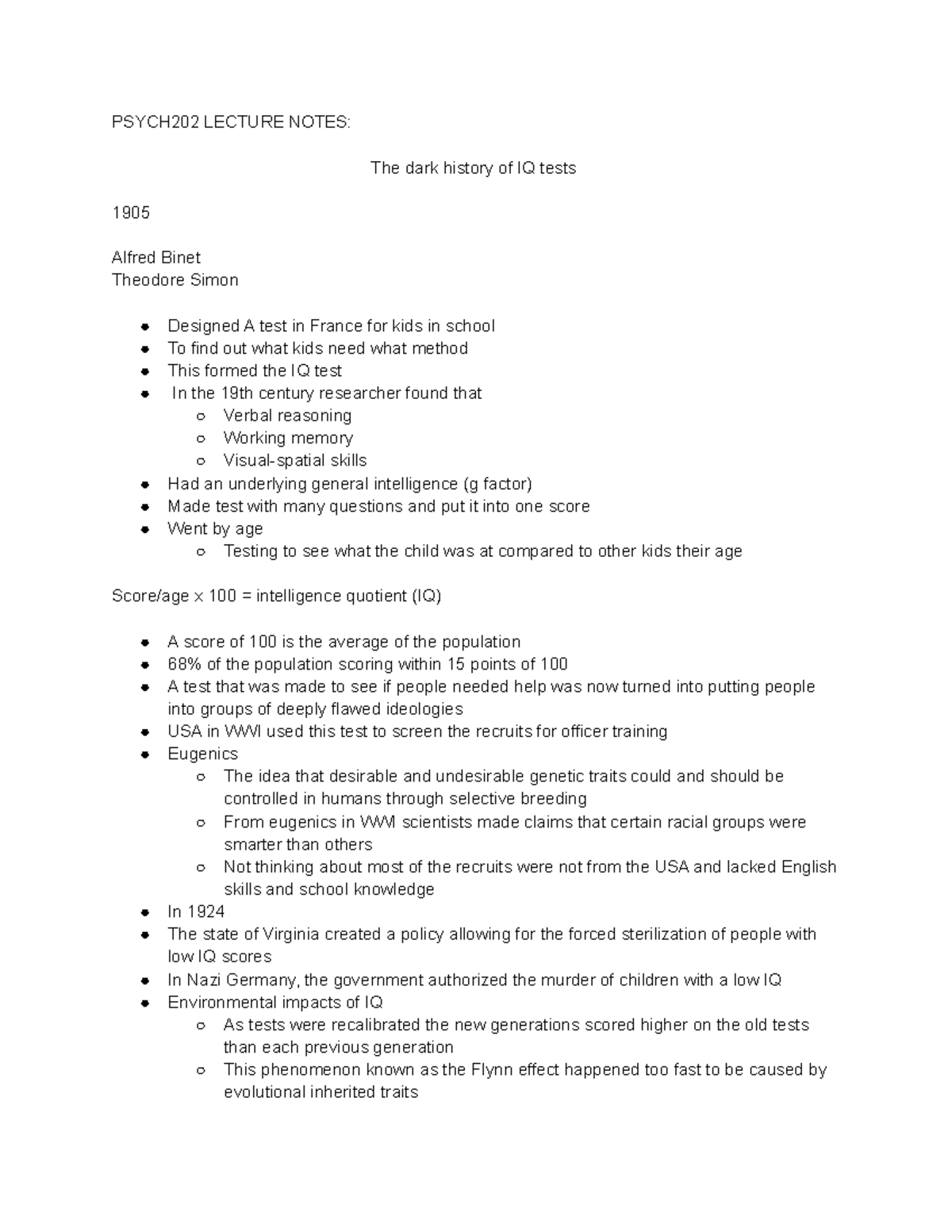 PSY 202 Notes Midterm- Lecture - PSYCH202 LECTURE NOTES: The dark ...