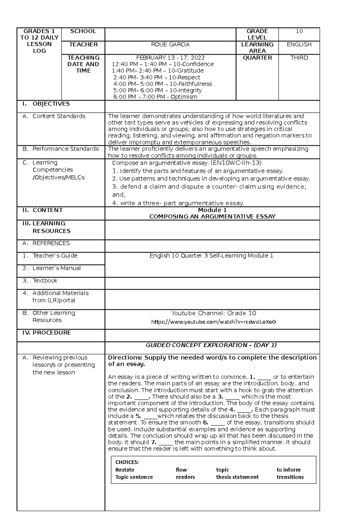 ENG10 WLP 3rd QTR Week 1 - This is a 3rd Quarter Module. The content of ...