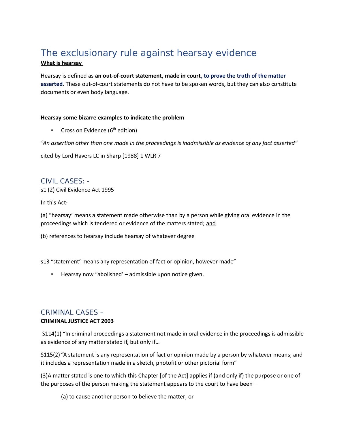 5 Hearsay The Exclusionary Rule Against Hearsay Evidence What Is Hearsay Hearsay Is Defined 0880