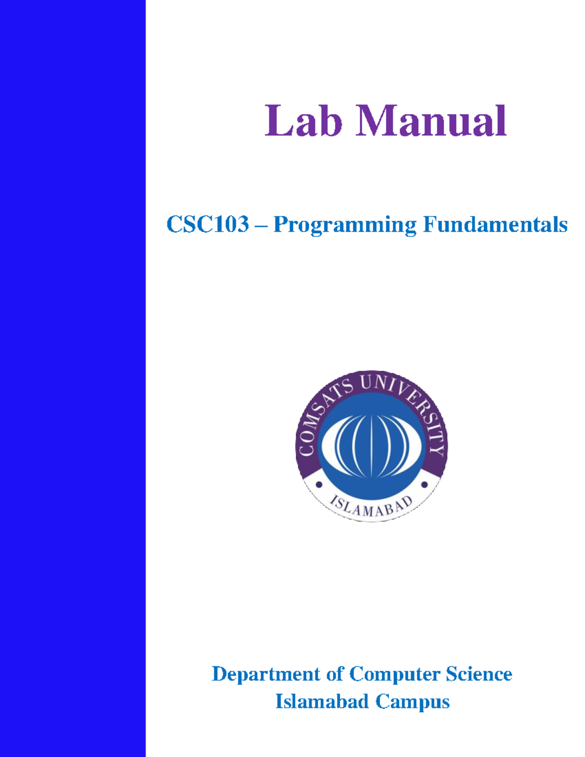 CSC103 PF Lab Manual SP22 V3 - Lab Manual Department Of Computer ...