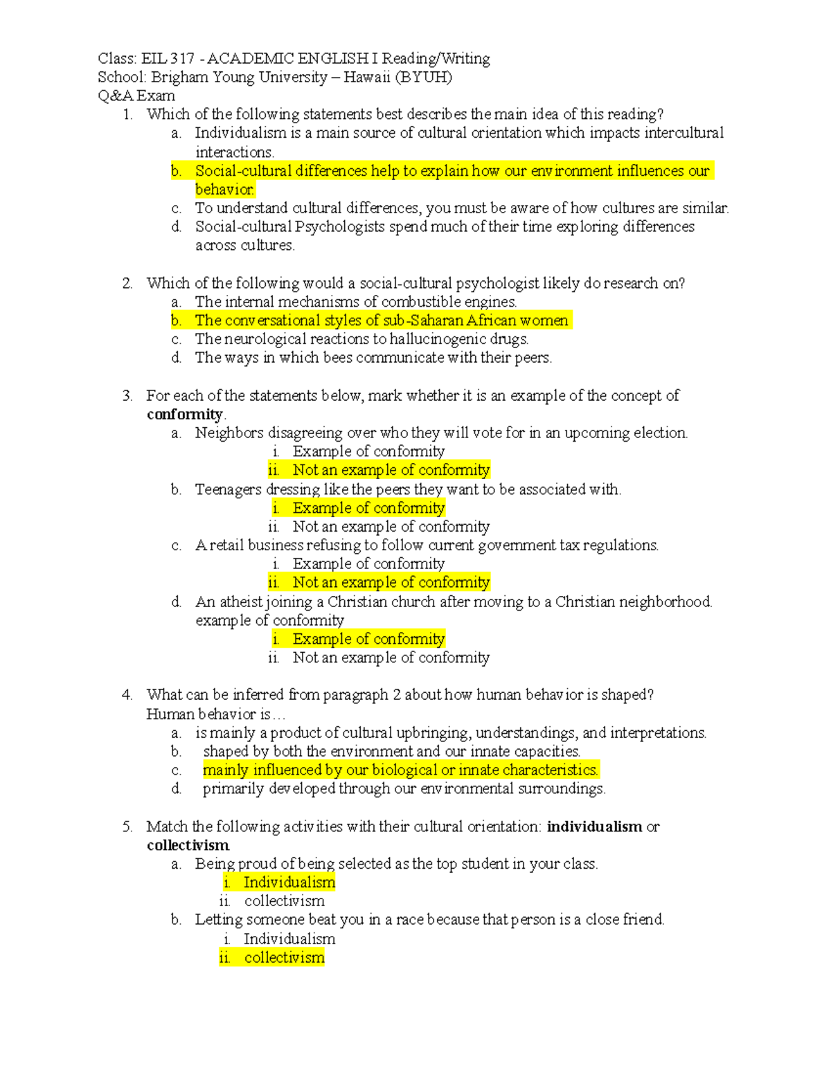 EIL 317 - Academic English I Reading:Writing - BYU-H (Final Reading 1 ...