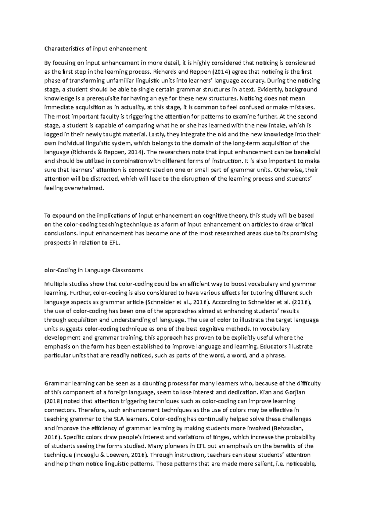 Characteristics of input enhancement - Richards and Reppen (2014) agree ...