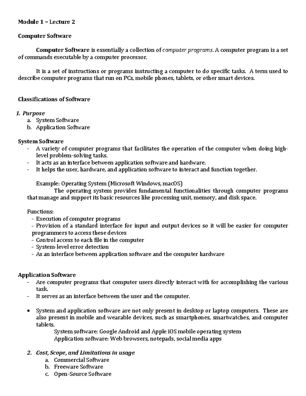 GEE2 - Module 1 Lecture 2 - Module 1 – Lecture 2 Computer Software ...