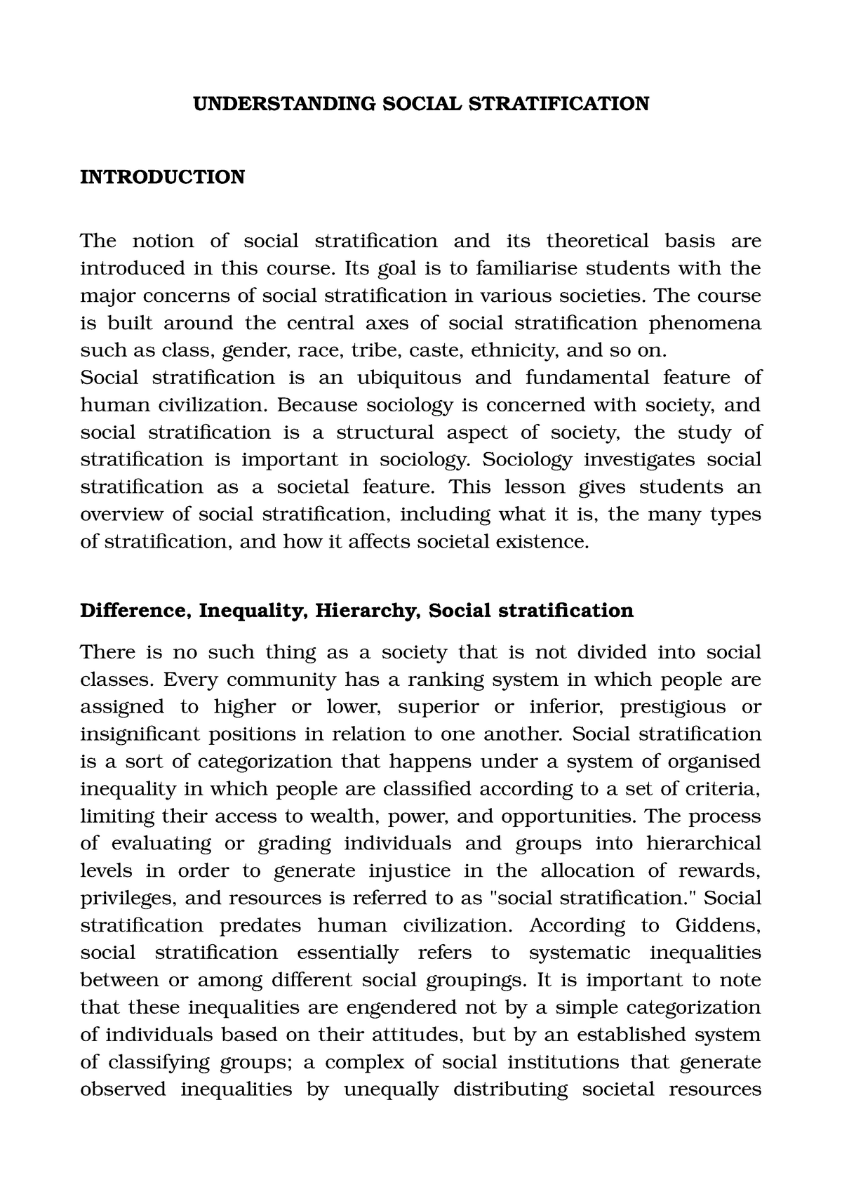 social stratification summary essay