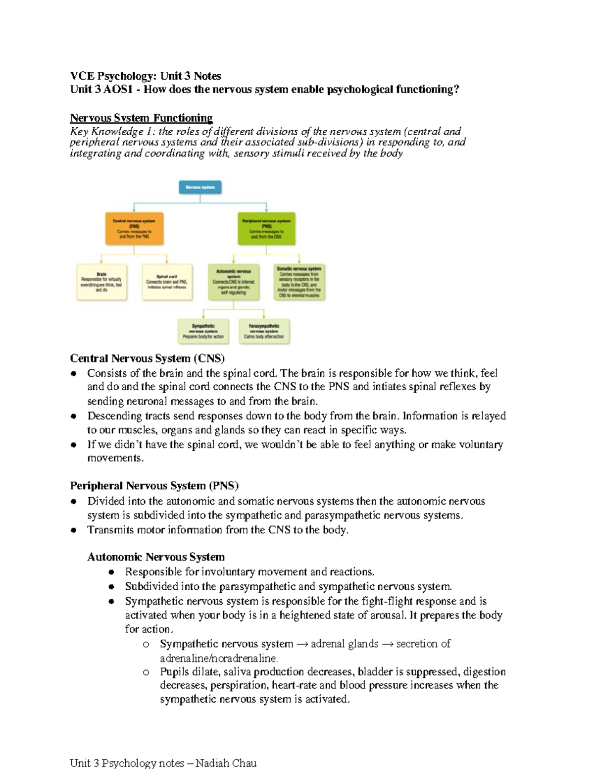 Unit 3 Psychology notes **VCE Psychology Unit 3 Notes Unit 3 AOS1
