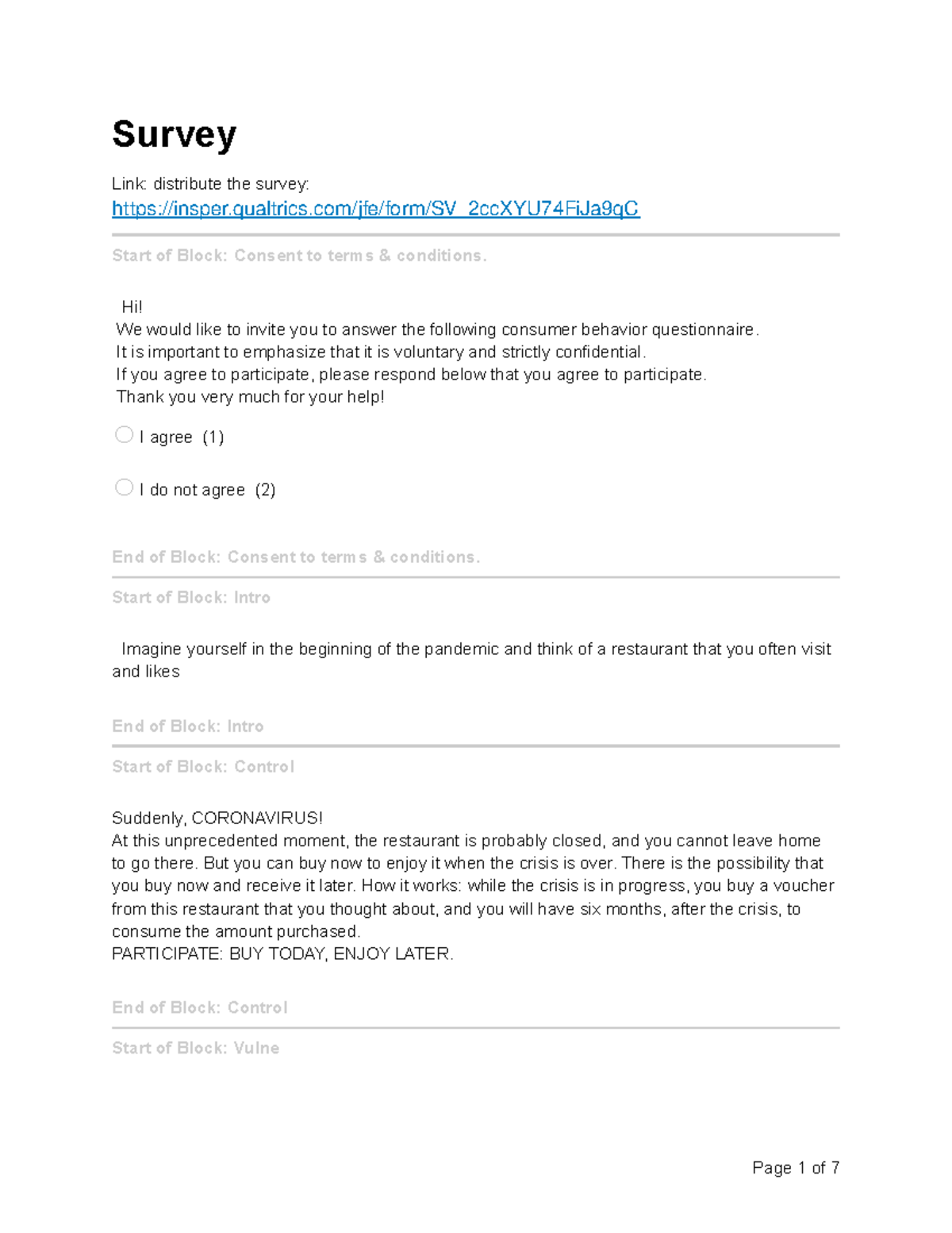 Consumer behavior first survey english - Survey Link: distribute the ...