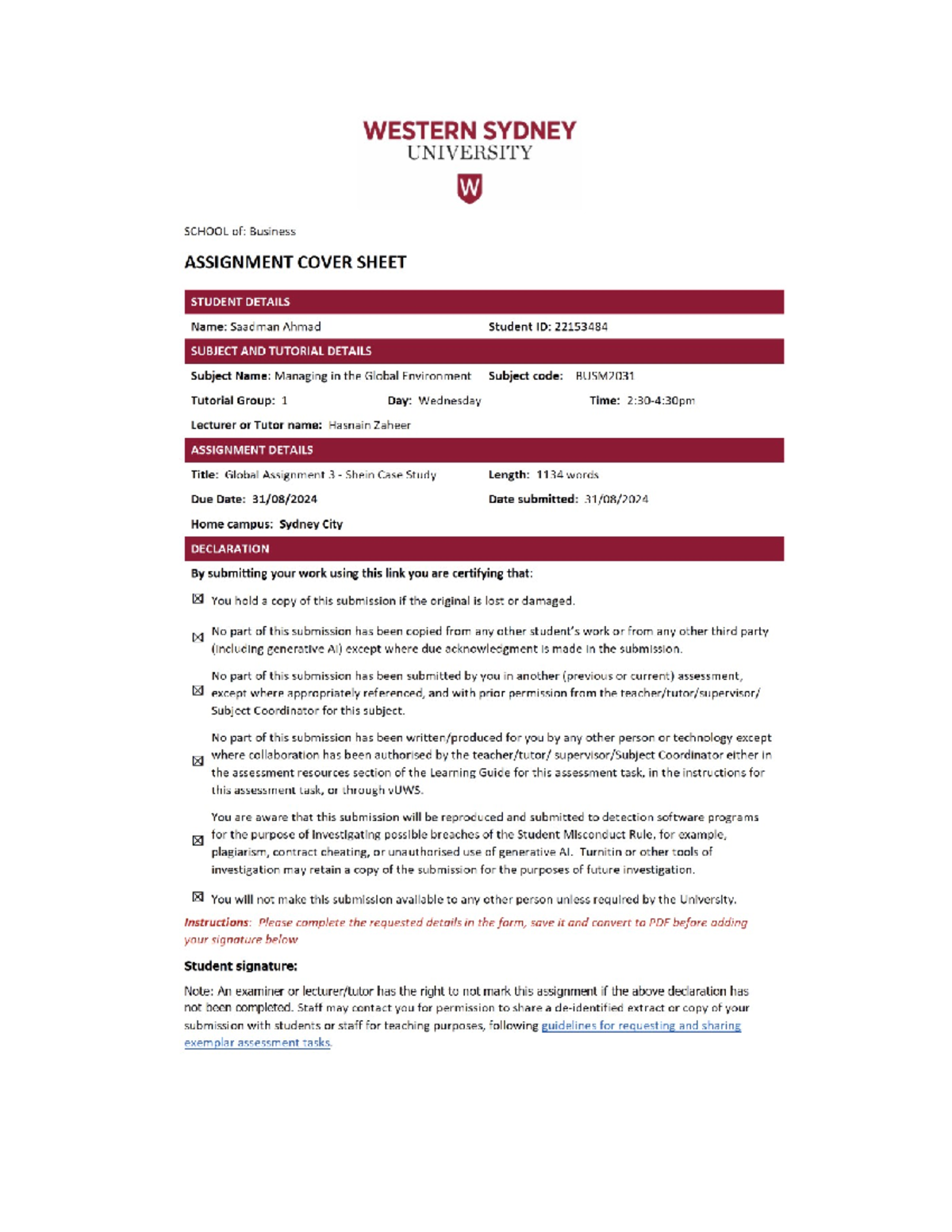 Global Assignment 3 Shein Case Study Shein’s breach of Ethical and