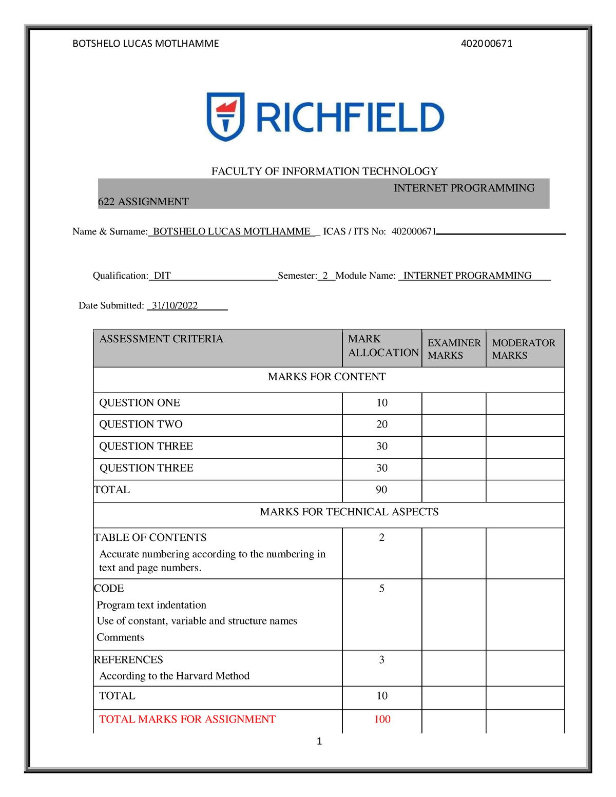 Lucas 402000 671 Internet assignment - FACULTY OF INFORMATION ...