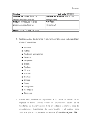 Homework 1 Ingles - Homework 1 Nombre: Matrícula: Nombre del curso ...