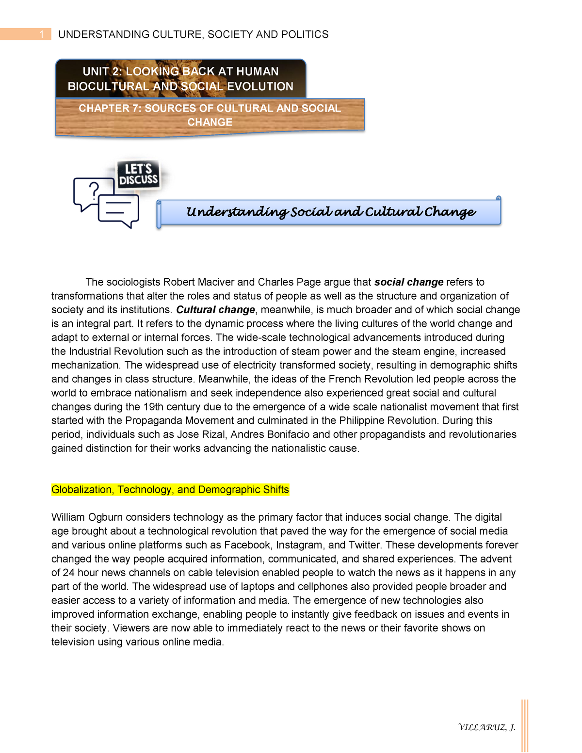 essay about social cultural and political change