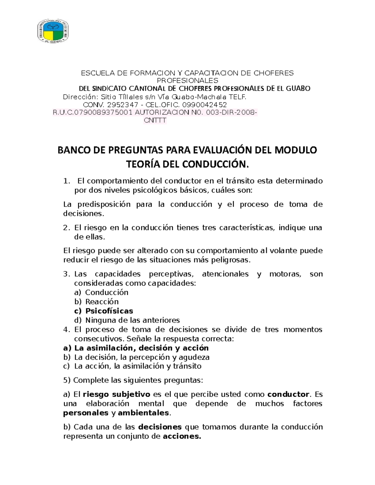 Preguntas De Evaluación Para Examen Del Primer Parcial - ESCUELA DE ...