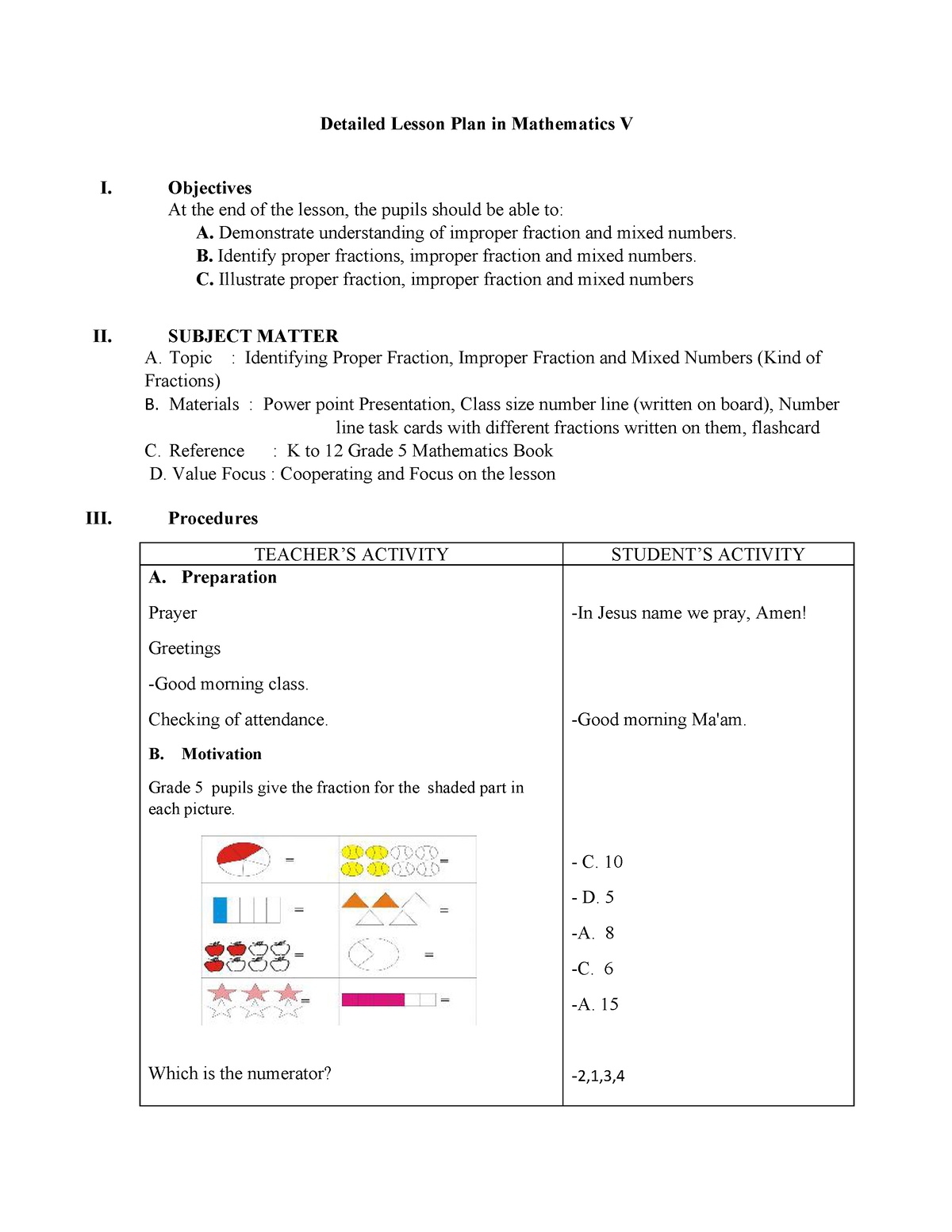 DLP MATH 5 Kinds OF Fractions Detailed Lesson Plan In Mathematics 